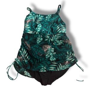 Tropical Leaf Print Cacique Women’s size 14 one-piece Swim